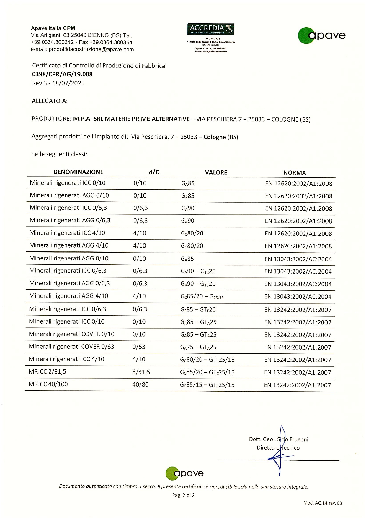 Certificazione APAVE 0398 page 1