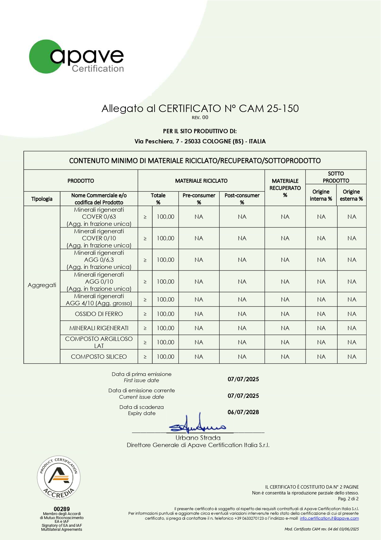 Certificazione APAVE N.CAM25-150 page 2